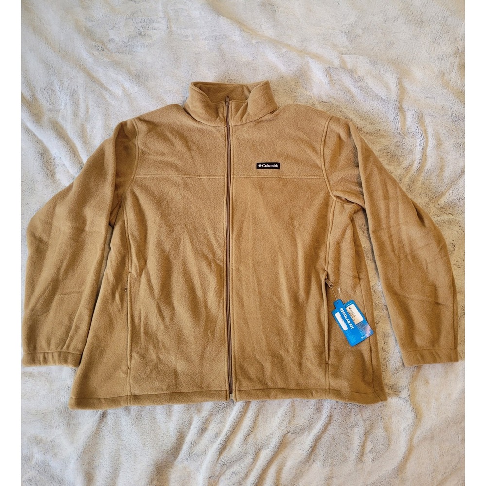 Columbia Mens 2XL Mount Grant Full Zip Tan Fleece Jacket Pockets Warm Cozy